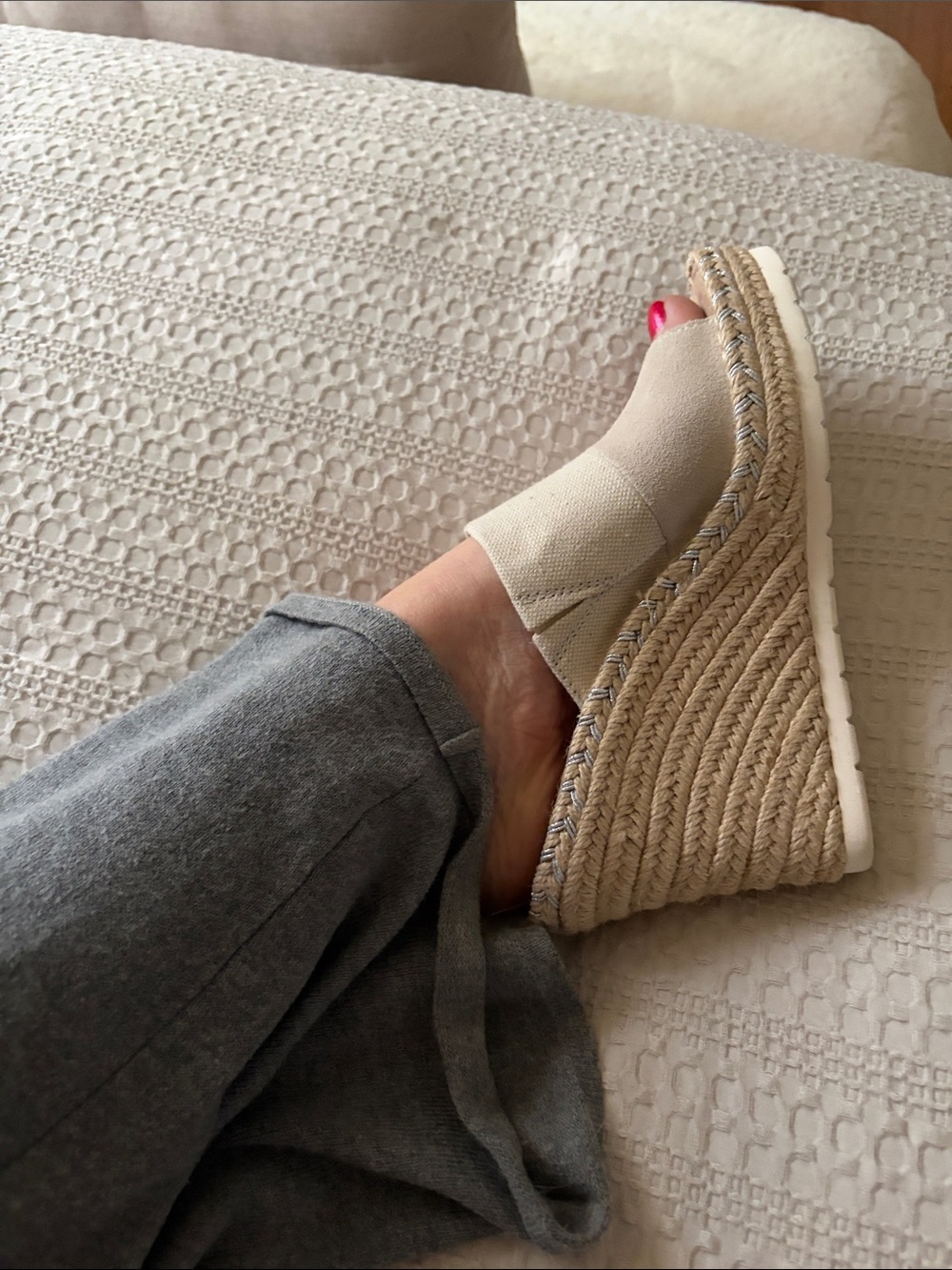 TOMS Beige Canvas Espadrille Slide Sandals - Picture 6 of 6